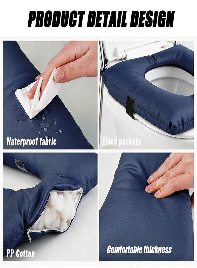 Could Spark Bedside Commode Cushion, Soft Padded Toilet Seat with Fixing Straps, Waterproof PU Leather Pad for Seniors Elderly, Universal Fit Shower Seat Cushion for Commode Chair Toilet Seat (Blue) - Image 3