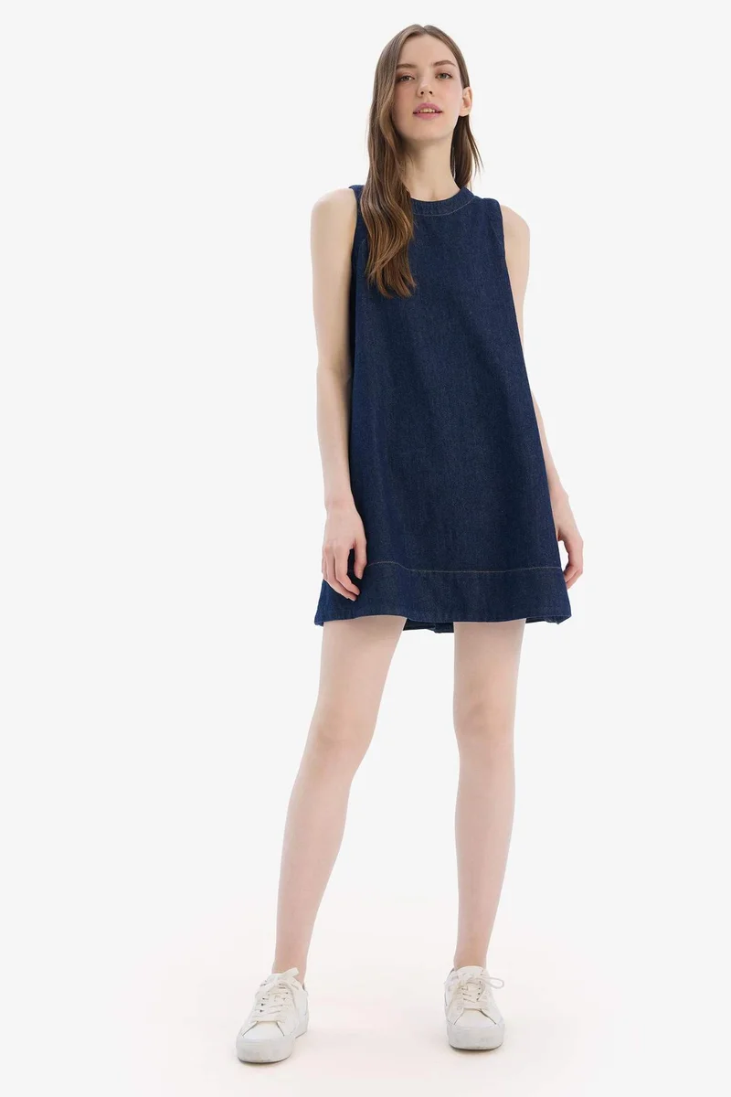 DeFacto Fashion Fit Crew Neck Sleeveless Soft Denim Dress