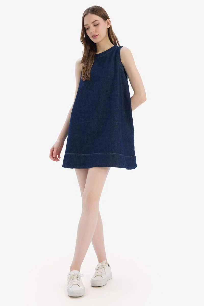 DeFacto Fashion Fit Crew Neck Sleeveless Soft Denim Dress
