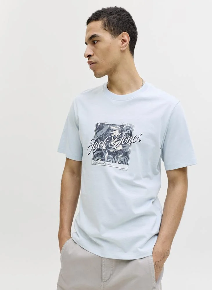 JACK & JONES Celestial Blue Regular Fit Crew Neck T-Shirt for Men | Best Price UAE