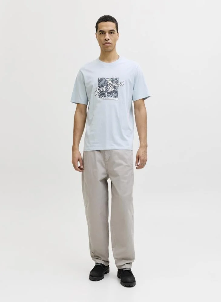 JACK & JONES Celestial Blue Regular Fit Crew Neck T-Shirt for Men | Best Price UAE