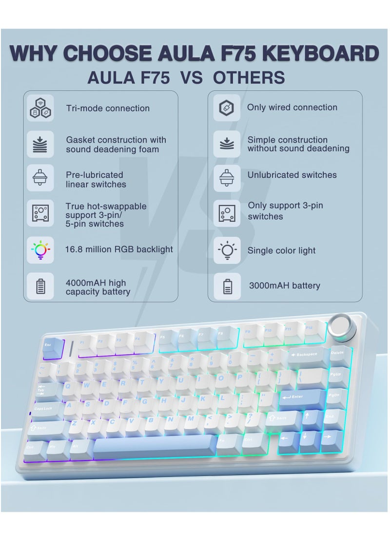 AULA - F75 Wireless Mechanical Keyboard Switches RGB Backlit Gaming Keyboard - Image 1