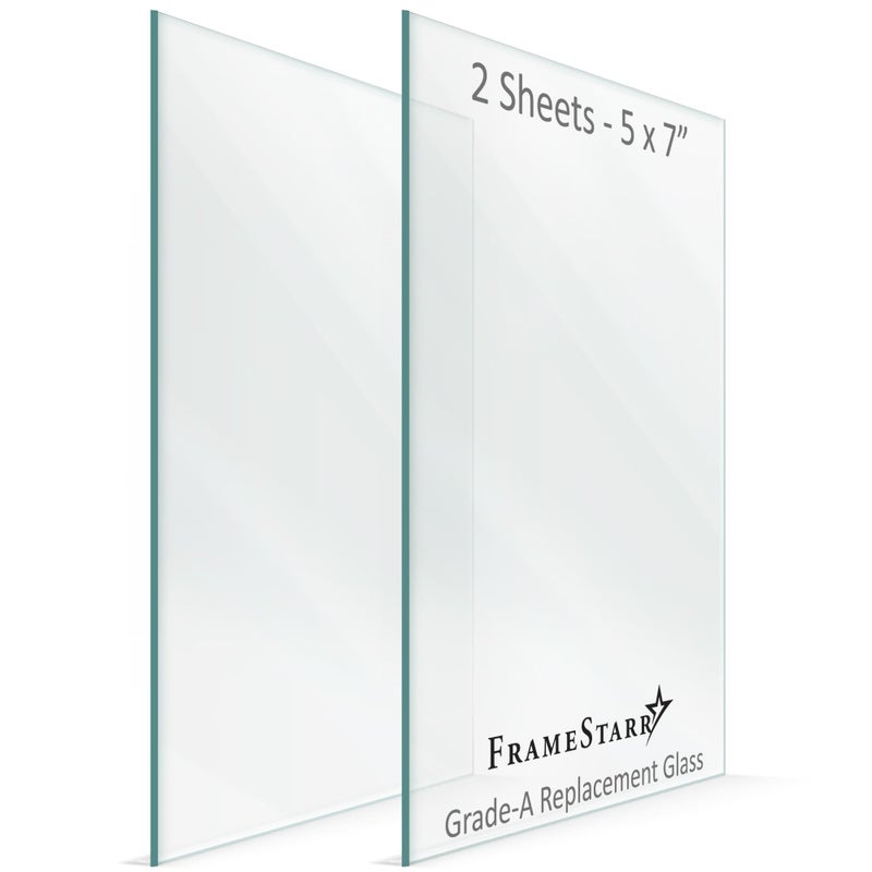 FrameStarr  5x7 Glass  Crystal Clear 2 Pack  Replacement Glass for 5 x 7 Picture Frames  Real Cover Sheets