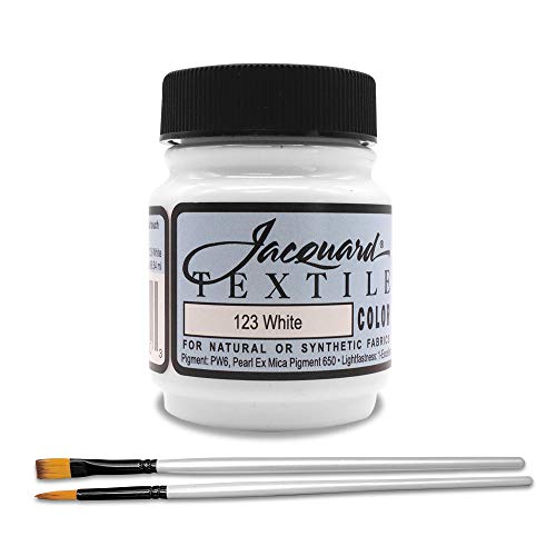 Moshify Jacquard Products White Textile Color Fabric Paint Made in USA - JAC1123 2.25-Ounces - Bundled Brush Set - Image 1