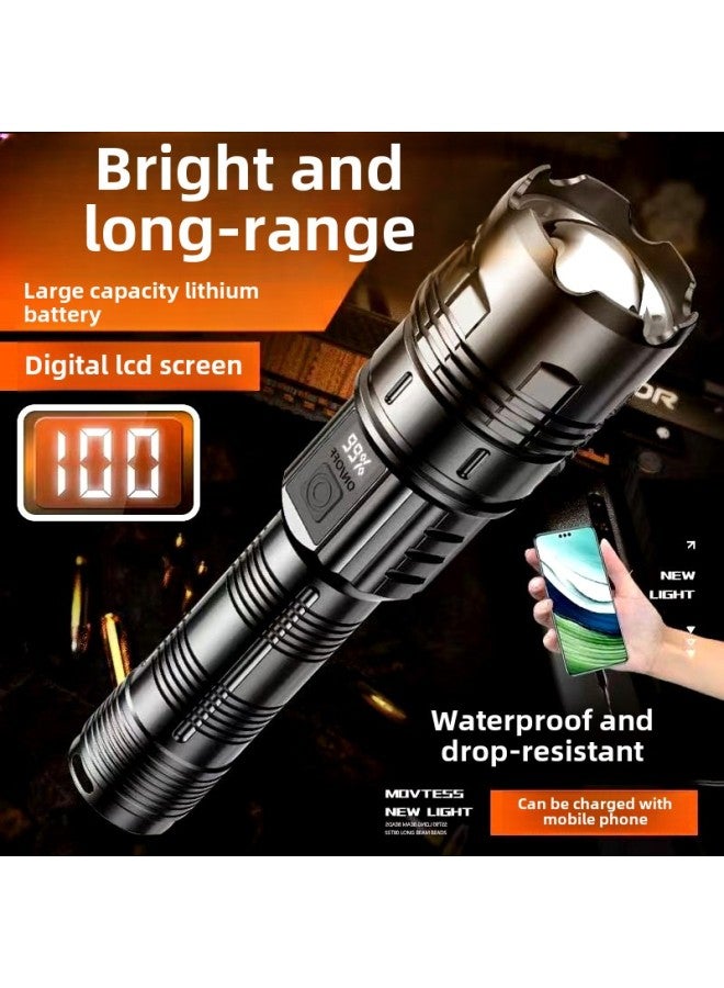 Laser Cannon Flashlight Strong Light Rechargeable Telescopic Zoom Flashlight USB Home Outdoor Lasting LED Light-Product Specifications:Dc-06 Stepless Zoom + Intelligent Digital Display + Emergency Power Bank + White Laser  - Image 1