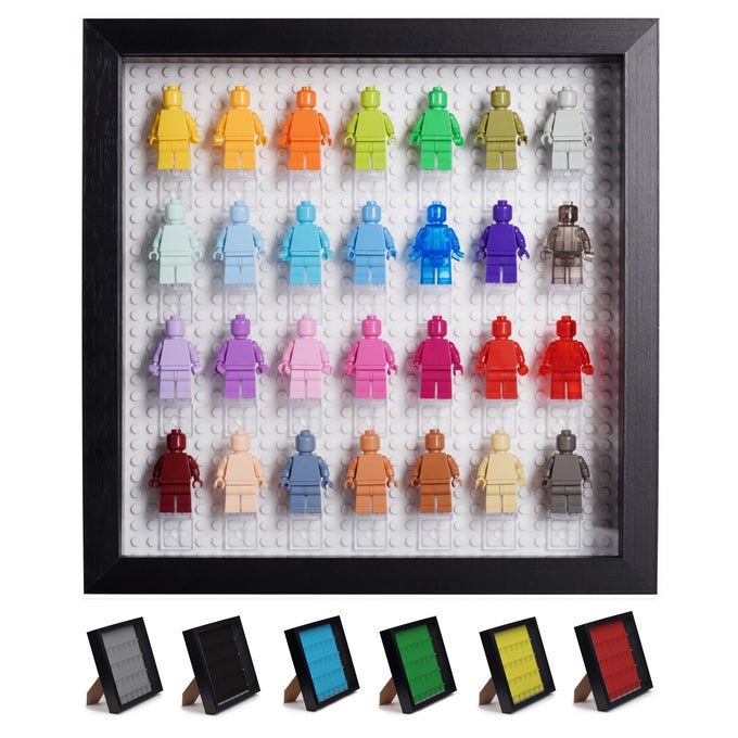 BLACK WOODEN MINIFIGURE DISPLAY CASE MEMORABILIA DISPLAY CASE FOR FIGURES 11 X 11 INCHES SHADOW BOX FRAME FOR WALL AND TABLE TOP WITH DUST PROTECTION HOLDS UP TO 28 FIGURINES