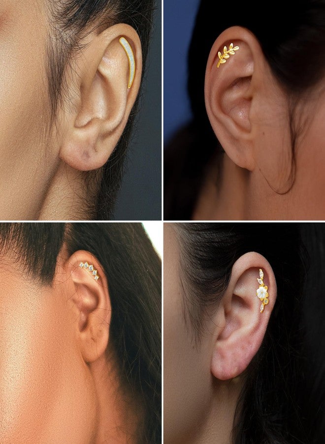 MJust Titanium Flat Back Earrings for Women & Men, 4 Pcs Hypoallergenic Medical Grade Titanium Stud Earrings for Cartilage，Screw Back Cartilage Earrings Set for Sensitive Ears with CZ & Opal (Golden-10mm) - Image 4