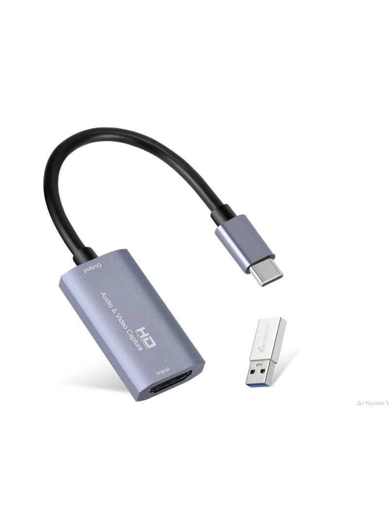 HDMI to USB-C video capture card via USB 3.0, supports 4K input and 1080p 60fps recording, for live streaming and recording, compatible with Windows and Mac. - Image 1