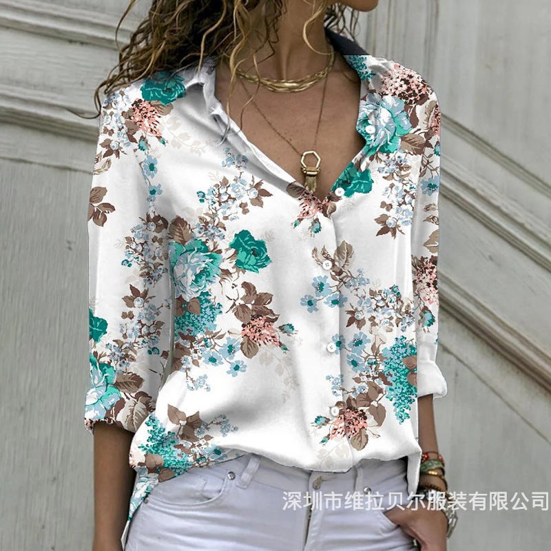 2026 Spring Summer Women's Loose Floral Print Long Sleeve Shirt - Image 3