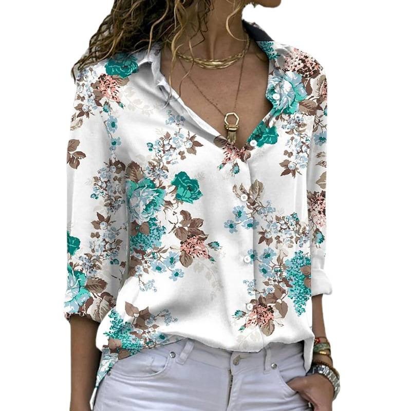 2026 Spring Summer Women's Loose Floral Print Long Sleeve Shirt - Image 5