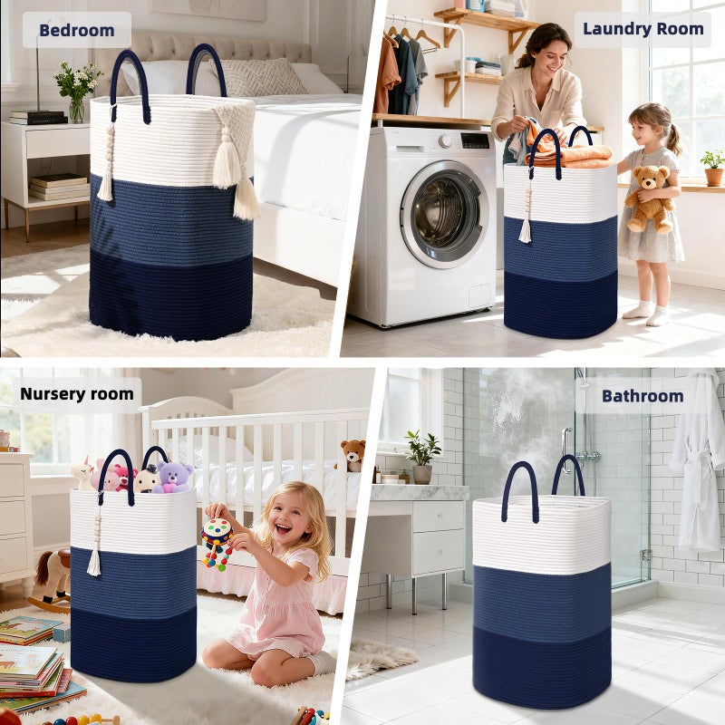 WENMER Woven Laundry Basket for Clothes,65 L Large Rectangle Laundry Hampers with Beads Tassel, Nursery Storage Basket for Toys, Tall Dirty Clothes Hamper for Bedroom Aesthetic, Laundry Room Organization - Image 5