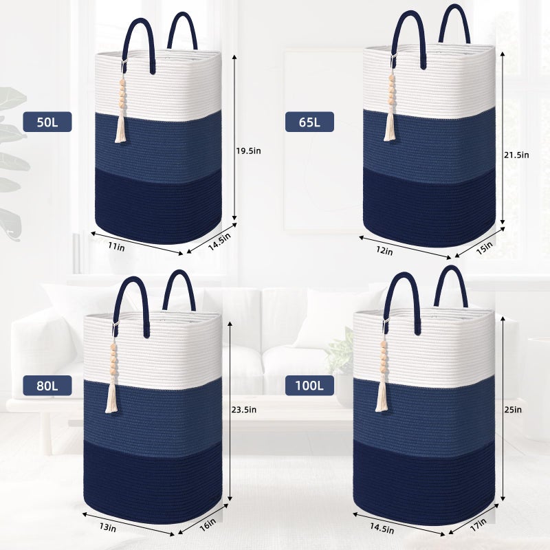 WENMER Woven Laundry Basket for Clothes,65 L Large Rectangle Laundry Hampers with Beads Tassel, Nursery Storage Basket for Toys, Tall Dirty Clothes Hamper for Bedroom Aesthetic, Laundry Room Organization - Image 3