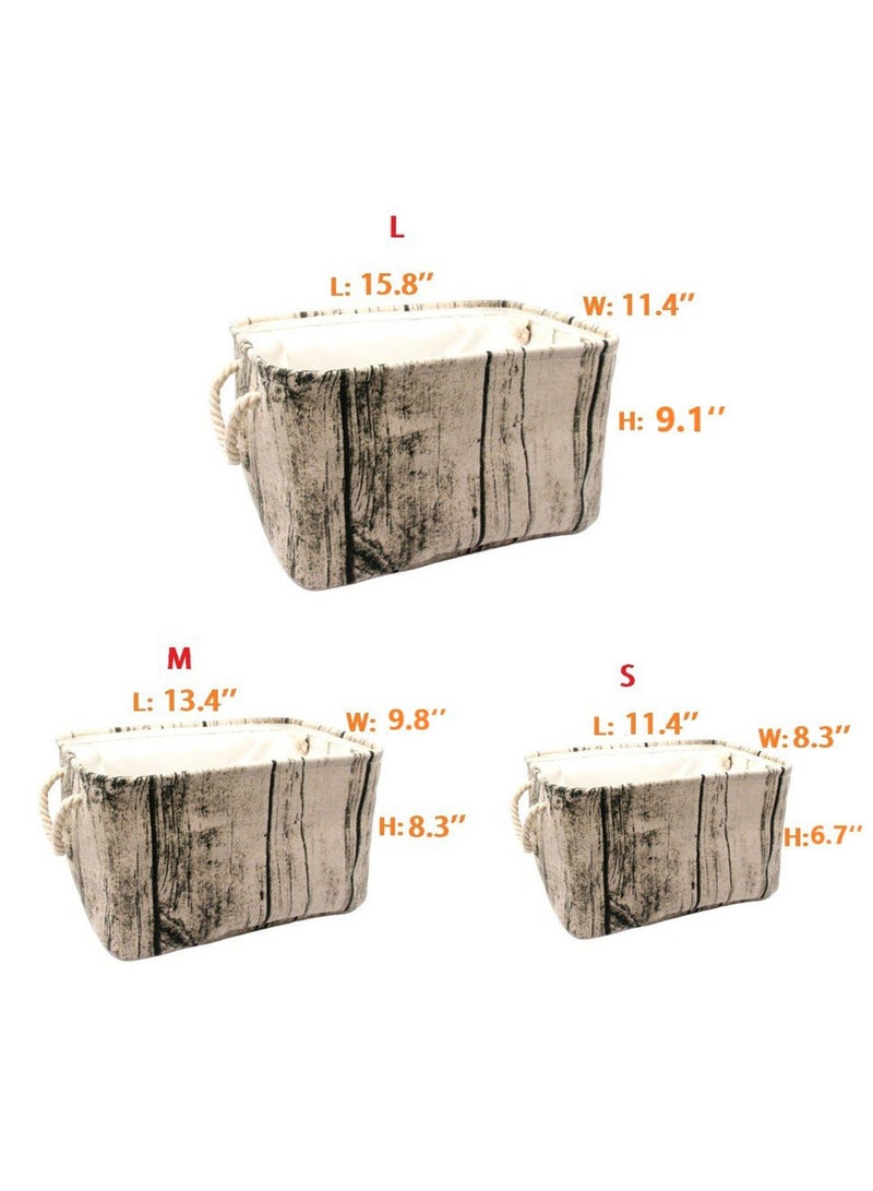 جيكون أنيق جذع شجرة تصميم الخشب الحبوب مستطيلة سلة التخزين قابل للغسل نسيج القطن الحضانة تعوق مع مقابض حبل ، ديكور ومريحة لغرف الأطفال (كبير) - Image 5