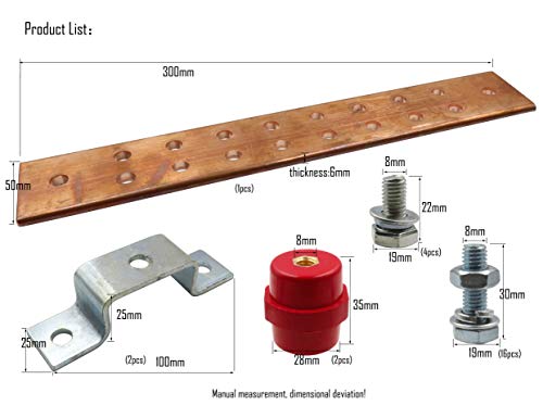 LBY .24"x 1.97"x 11.8" Wall Mounted Copper Ground Bar Kit, with 16 Terminal Positions, Copper Grounding Busbar Bar Kit - Image 5