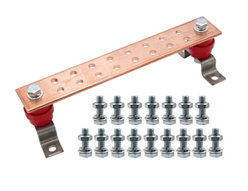 LBY .24"x 1.97"x 11.8" Wall Mounted Copper Ground Bar Kit, with 16 Terminal Positions, Copper Grounding Busbar Bar Kit - Image 1