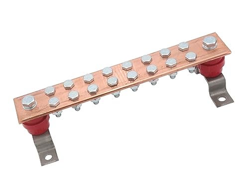 LBY .24"x 1.97"x 11.8" Wall Mounted Copper Ground Bar Kit, with 16 Terminal Positions, Copper Grounding Busbar Bar Kit - Image 3