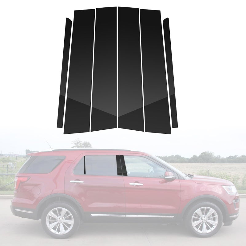 BASIKER Fit for 2011 to 2019 Ford Explorer Pillar Post Trim Kit, Door Window B Pillar Glossy Black Cover, Strong Toughness PC Material, Door Pillar Moldings Stickers Set - Image 1