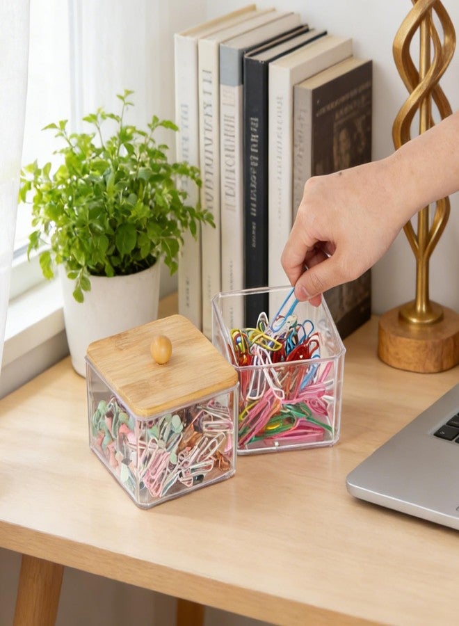 HUTUDD Clear Paper Clip Holder, Paperclip Holder with Bamboo Lid, Stackable Paperclip Holders for Desk, Paper Clip Dispenser Organizer for Office Home School Bathroom Supply Accessories, 2 Pack - Image 3