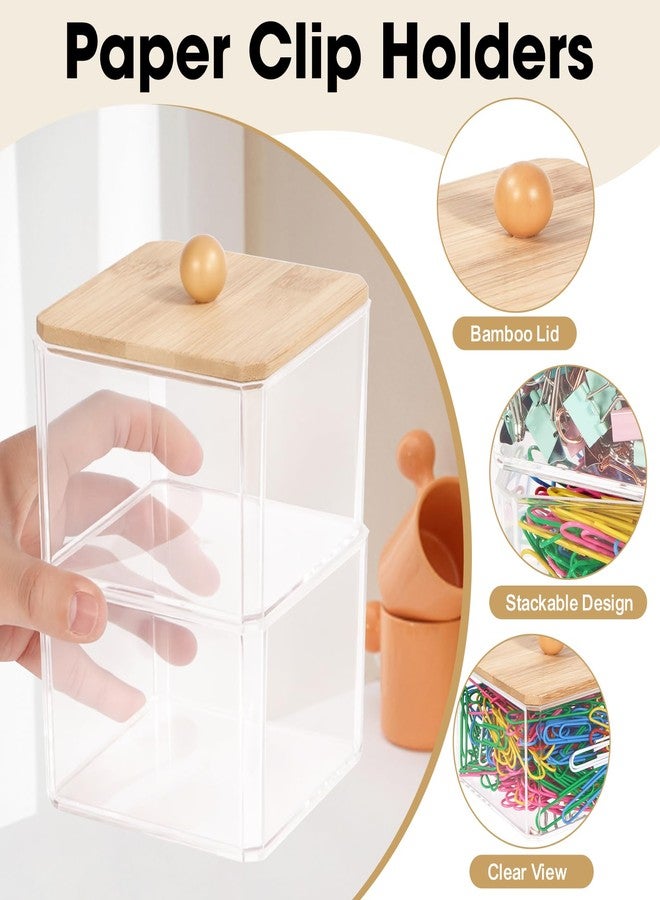 HUTUDD Clear Paper Clip Holder, Paperclip Holder with Bamboo Lid, Stackable Paperclip Holders for Desk, Paper Clip Dispenser Organizer for Office Home School Bathroom Supply Accessories, 2 Pack - Image 4