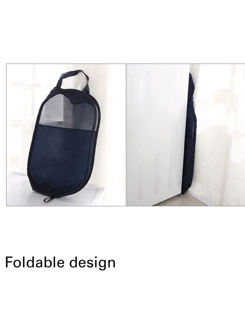 Zikra Laundry Basket, Foldable Laundry Hamper Pop Up with Durable Handles, Portable Mesh Washing Laundry Bag with Handle Great for Home Kids Room College Dorm Travel 2PCS (Blue) - Image 3