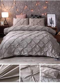 LUNA Home Premium King Size 6 Pieces Bedding Set Without Filler Pinch Pleat Design Plain Grey  - Image 1