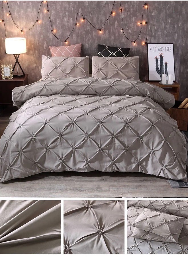 LUNA Home Premium King Size 6 Pieces Bedding Set Without Filler Pinch Pleat Design Plain Grey  - Image 1