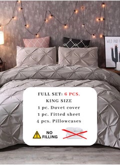 LUNA Home Premium King Size 6 Pieces Bedding Set Without Filler Pinch Pleat Design Plain Grey  - Image 3