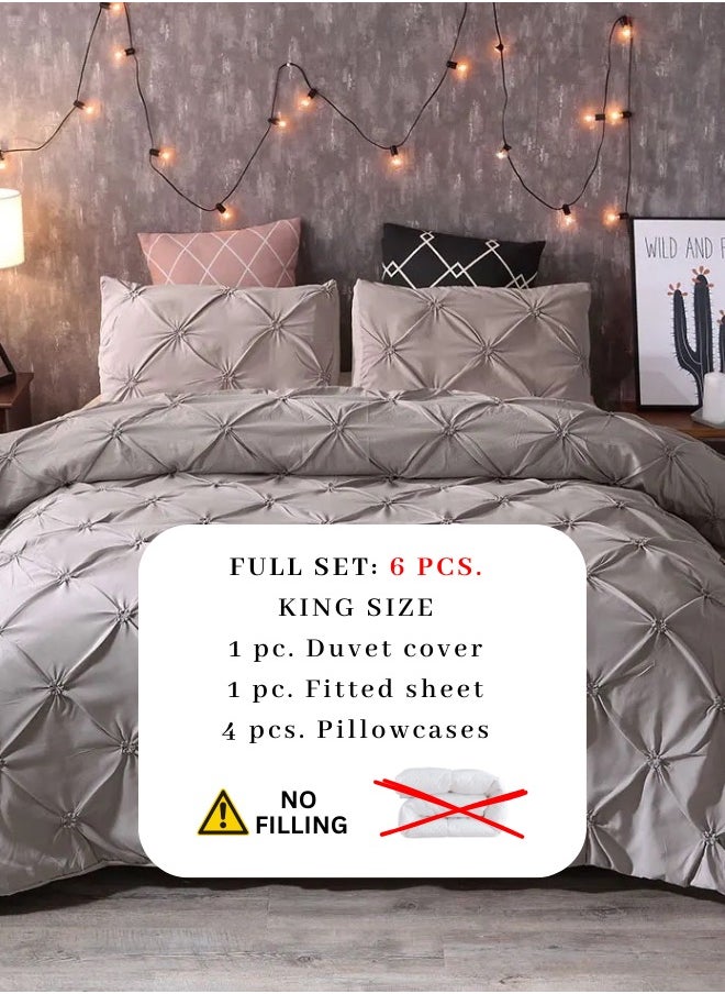 LUNA Home Premium King Size 6 Pieces Bedding Set Without Filler Pinch Pleat Design Plain Grey  - Image 3