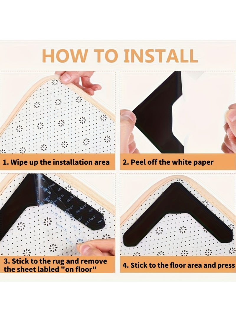 Mmmon 12-Pack Double-Sided Adhesive Tape for Carpets, L-Shape Rug Tapes, Reusable Carpet Grips, Designed to Prevent Slipping - Image 2