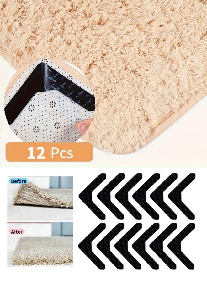 Mmmon 12-Pack Double-Sided Adhesive Tape for Carpets, L-Shape Rug Tapes, Reusable Carpet Grips, Designed to Prevent Slipping - Image 1