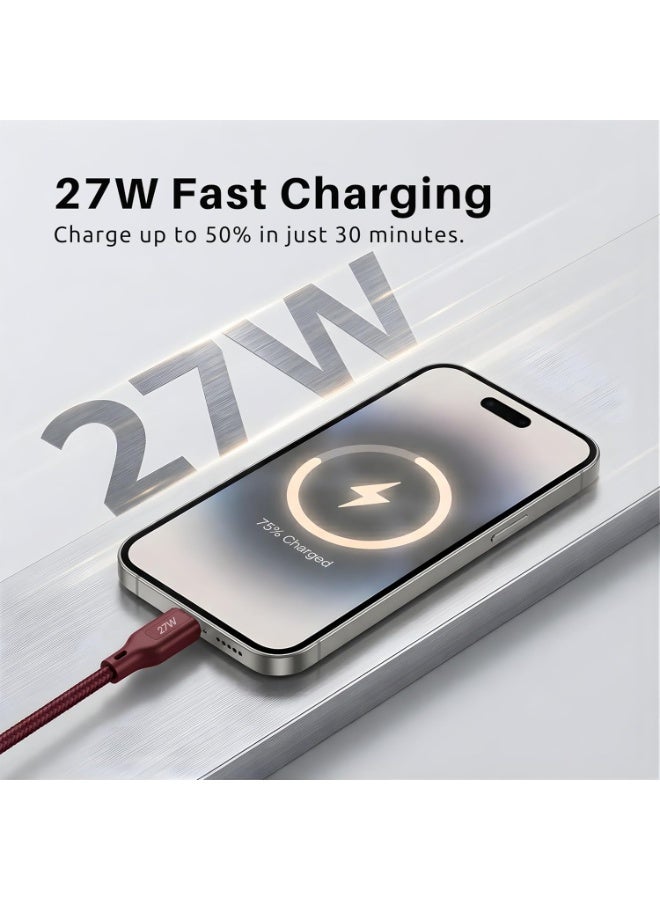 PHILIPS USB Type-C to Lightning Fast Charging Cable, 27W Fast Charging, MFi Certified, Nylon Braided, 1.5m, Iron Red, DLC4150LI/94 Red - Image 3