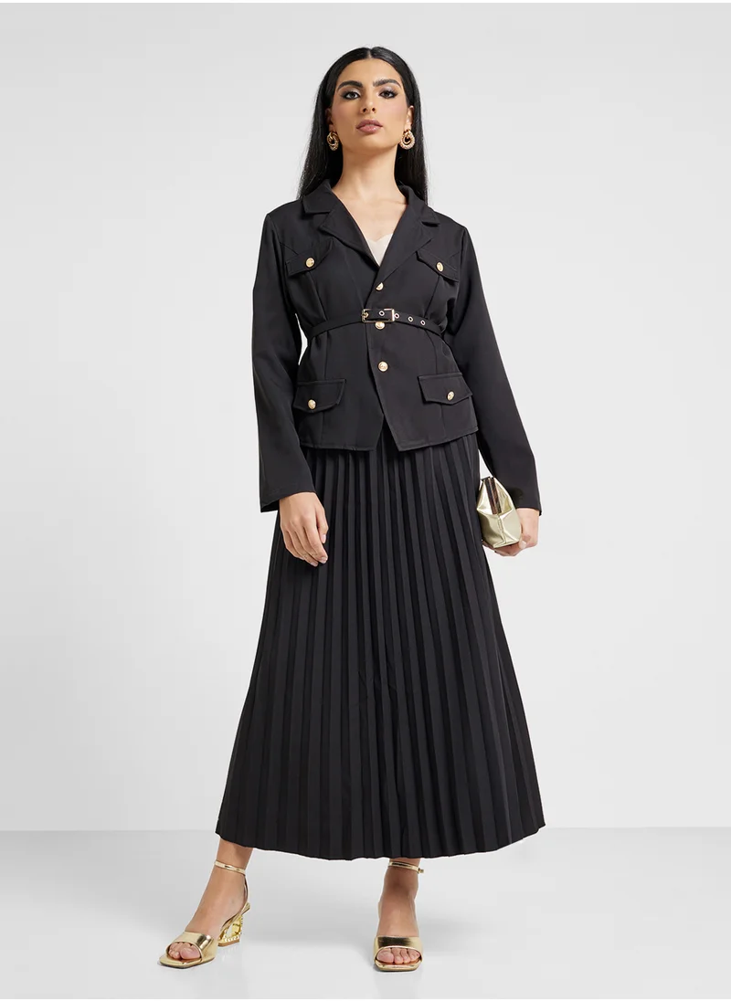 Khizana Blazer Set With Pleated Skirt