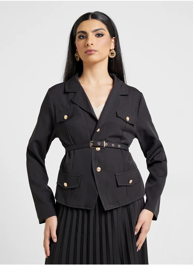 Khizana Blazer Set With Pleated Skirt
