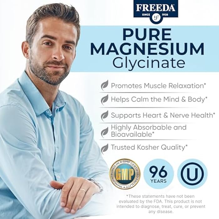 Freeda Magnesium Glycinate | High Absorption Chelated Magnesium | No Oxide | Supports Sleep, Muscle & Nerve Function | Non-GMO, Vegan, Kosher | Gentle on Digestion | 90 Capsules - Image 2