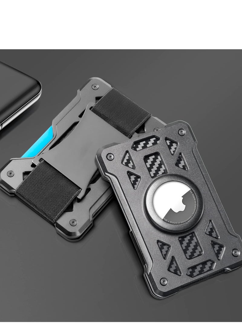 SOLARAE Air Tag Wallet, Wallet with Airtag Holder, Wallet for Men and Women Slim Aluminum Metal Wallet with 15 Cards Capacity, Credit Card Holder with Cash Strap, Dad Gifts, Black - Image 5