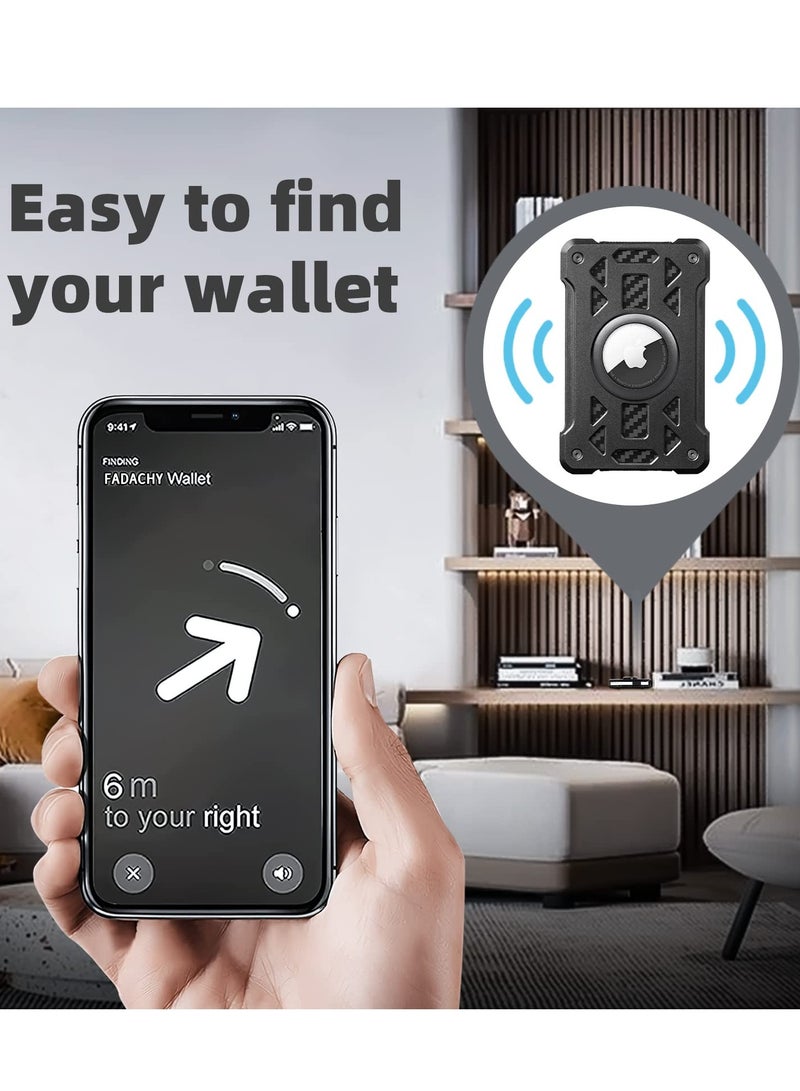 SOLARAE Air Tag Wallet, Wallet with Airtag Holder, Wallet for Men and Women Slim Aluminum Metal Wallet with 15 Cards Capacity, Credit Card Holder with Cash Strap, Dad Gifts, Black - Image 3