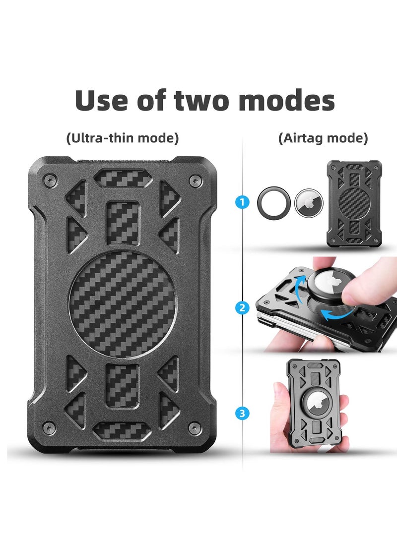 SOLARAE Air Tag Wallet, Wallet with Airtag Holder, Wallet for Men and Women Slim Aluminum Metal Wallet with 15 Cards Capacity, Credit Card Holder with Cash Strap, Dad Gifts, Black - Image 2