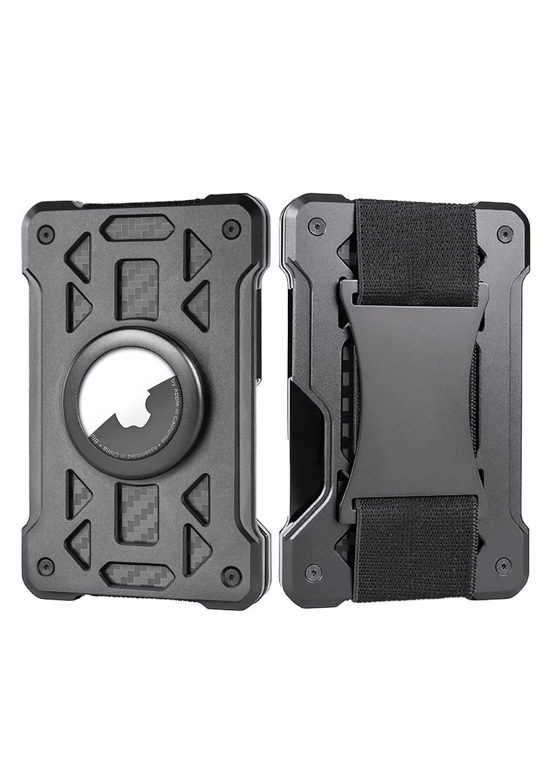 SOLARAE Air Tag Wallet, Wallet with Airtag Holder, Wallet for Men and Women Slim Aluminum Metal Wallet with 15 Cards Capacity, Credit Card Holder with Cash Strap, Dad Gifts, Black - Image 1