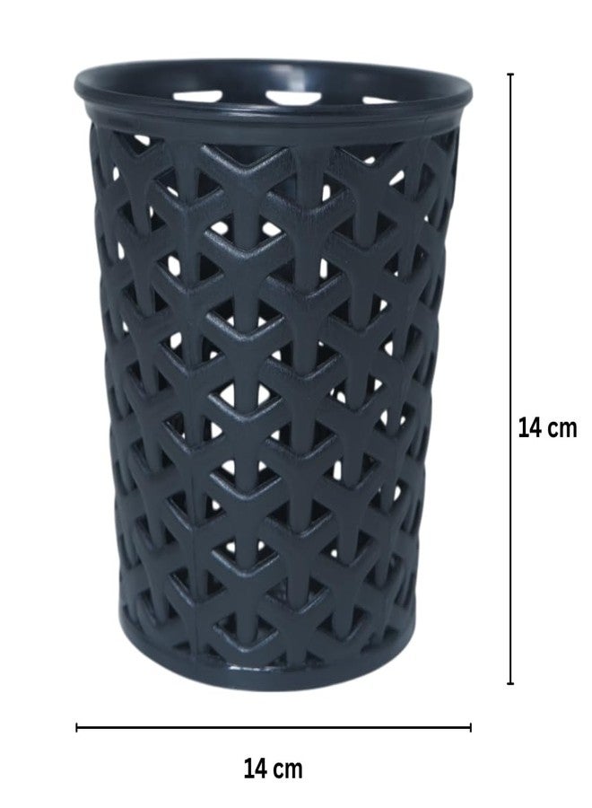 MORVI Linea Big Round Plastic Multipurpose Organizer For Kitchen, Bathroom, Salon, Office|Stationery,Cutlery,Pen,Makeup Brushes Holder|Hanging Toothbrush Stand |Pack Of 4 | BLACK WHITE - Image 3