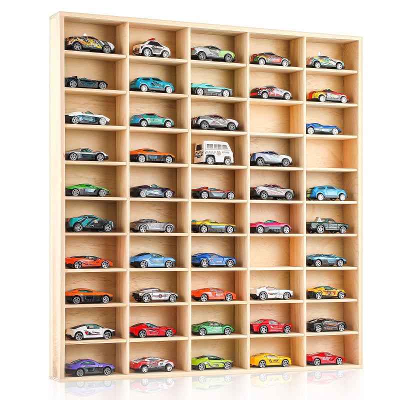 Seenelling Hot 164 Diecast Wheels Display Case Holds Toy Cars Wooden Wall Mount Car Display Shelf Storage Organizer Case for Toy Collectibles Wheel Model 10 Layers 50 Spaces