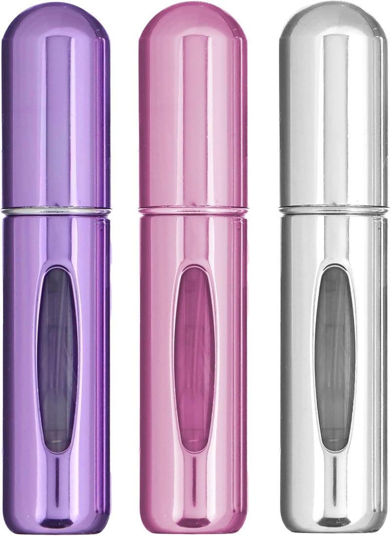 Expressions EXPRESSIONS 3pc Perfume Atomizer Set - Travel Size 5mL Perfume Atomizer Value Pack - Purple, White, and Pink Aluminum Perfume Spray Bottles 