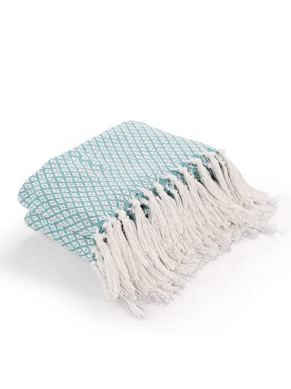 SASHAA WORLD Soft Throw Blanket Used Both Indoor and Outdoor Blanket for Living Room Sofa Bed Chair Ice Blue White Throw Blanket Pack of 1 160 x130 cm Cotton Skin_Friendly - Image 4