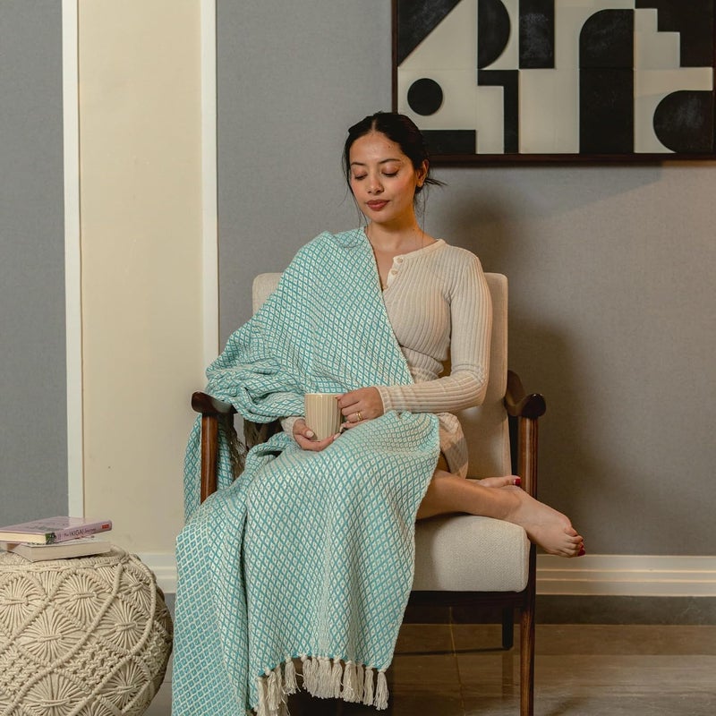 SASHAA WORLD Soft Throw Blanket Used Both Indoor and Outdoor Blanket for Living Room Sofa Bed Chair Ice Blue White Throw Blanket Pack of 1 160 x130 cm Cotton Skin_Friendly - Image 2