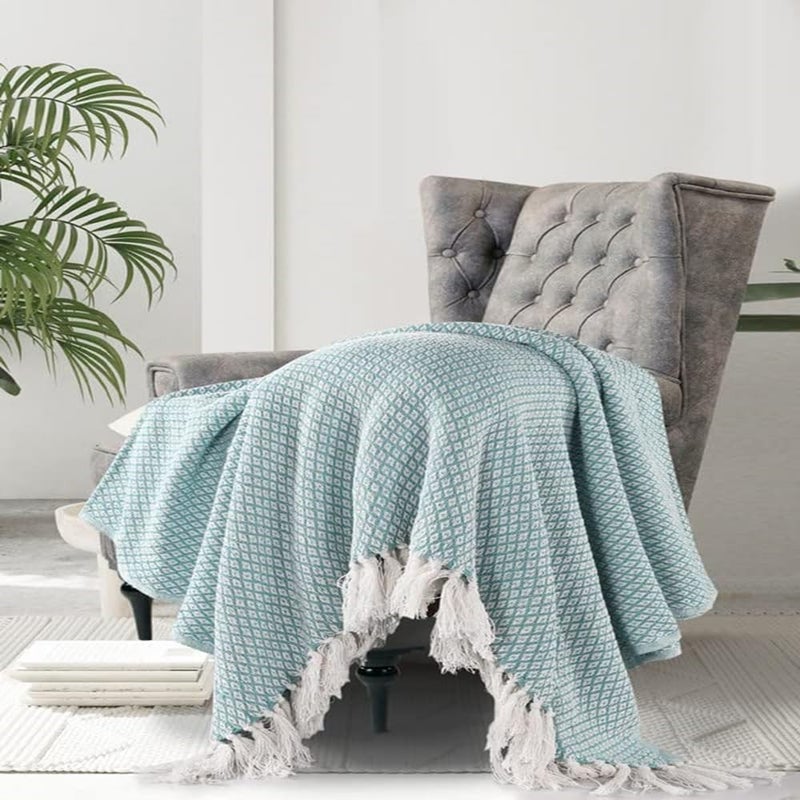 SASHAA WORLD Soft Throw Blanket Used Both Indoor and Outdoor Blanket for Living Room Sofa Bed Chair Ice Blue White Throw Blanket Pack of 1 160 x130 cm Cotton Skin_Friendly - Image 1