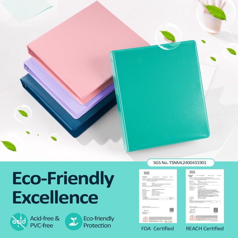 Sooez BinderX Extra Durable 3 Ring Binder, Round Rings 1 Inch Binder, Fits 175 Sheets of 8.5x11 Paper, Customizable View Cover with Inside Pockets, Cute 1" Binders, 1 Inch Binders 3 Ring, Aqua Blue - Image 2