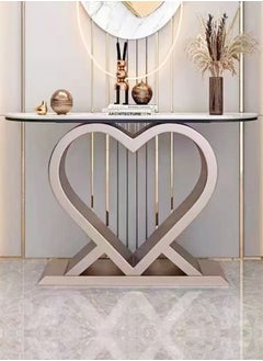 fashionhome Modern Design Luxury Contemporary Half Moon Tabletop Console Table Heart Shaped Base Antique Finish Console Sofa Table Nordic Entry Porch Table Home Foyer Long Table 70x26x80 cm  - Image 1