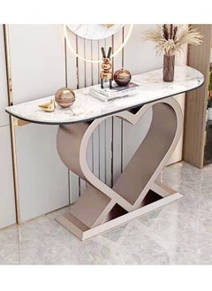 fashionhome Modern Design Luxury Contemporary Half Moon Tabletop Console Table Heart Shaped Base Antique Finish Console Sofa Table Nordic Entry Porch Table Home Foyer Long Table 70x26x80 cm  - Image 2