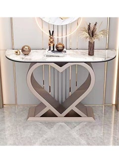 fashionhome Modern Design Luxury Contemporary Half Moon Tabletop Console Table Heart Shaped Base Antique Finish Console Sofa Table Nordic Entry Porch Table Home Foyer Long Table 70x26x80 cm  - Image 3