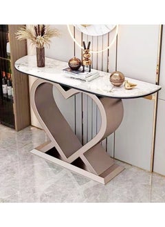 fashionhome Modern Design Luxury Contemporary Half Moon Tabletop Console Table Heart Shaped Base Antique Finish Console Sofa Table Nordic Entry Porch Table Home Foyer Long Table 70x26x80 cm  - Image 4