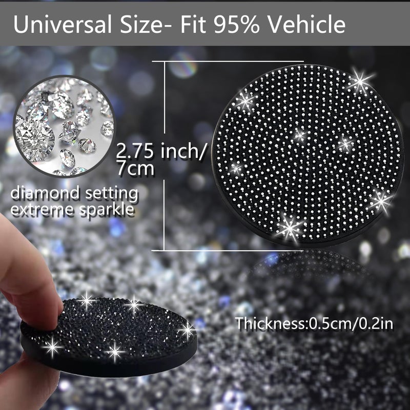 NBTEPEM 2pcs Bling Car Cup Holder Coaster, 2.75 inch Anti-Slip Shockproof Universal Fashion Car Coasters Insert Bling Crystal Rhinestone Automotive Interior Accessories for Women (2 pcs, Black) - Image 2